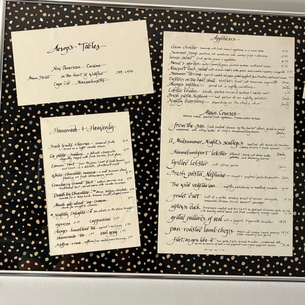 Aesop's Tables Framed Menu Wellfleet Cape Cod MA Vtg Wall Art Coastal Kitchen
